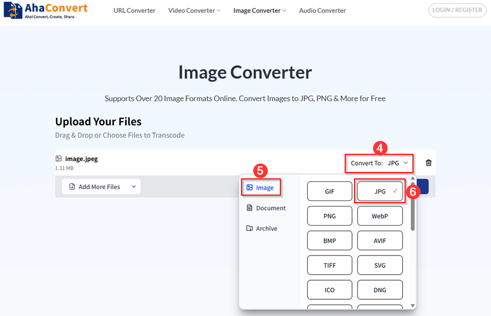 step 2: select JPG as the output format